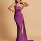 Sexy Satin One Shoulder Mermaid Bridesmaid Dresses Pleats Floor Length