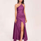 Sexy Satin Halter Strap Sheath Prom Dresses Side Slit Pleats Floor Length