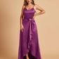 Satin Asymmetric V-neck Bridesmaid Dresses Sleeveless Side Slit A-line Unique For Sale