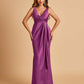Sexy Satin Sheath V-neck Prom Dresses Strapless Floor Length