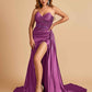 Sexy Satin Corset Prom Dresses Sweetheart Side Slit With Train Floor Length