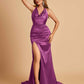 Sexy Satin Open Back Prom Dresses Mermaid V-neck Side Slit With Train