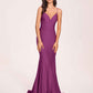 Sexy Satin Mermaid Prom Dresses Spaghetti Straps V-neck Floor Length Lace-up Back