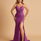 Satin Mermaid Long Prom Dresses Spaghetti Straps Sweetheart Side Slit Floor Length