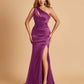 Sexy Satin Key Hole Bridesmaid Dresses One Shoulder Key Hole Floor Length Sheath For Sale