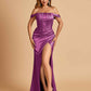 Satin Corset Off Shoulder Bridesmaid Dresses Sheath Side Slit Floor Length