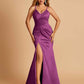 Sexy Mermaid Bridesmaid Dresses Spaghetti Straps Satin Side Slit Pleats Floor Length