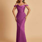 Sexy Off Shoulder Mermaid Long Prom Dresses Satin Spaghetti Straps Floor Length