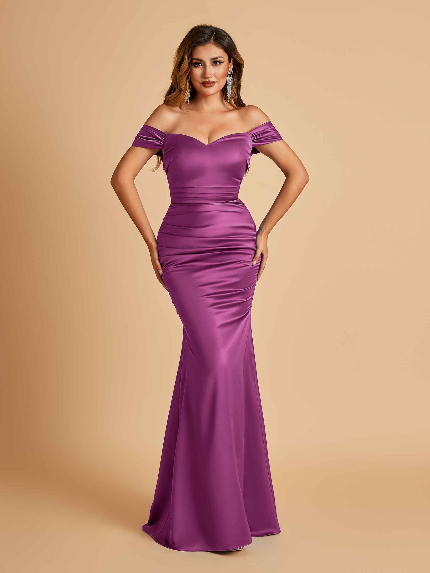Satin Mermaid Off Shoulder Bridesmaid Dresses Sweetheart Floor Length