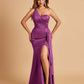 Satin One Shoulder Mermaid Prom Dresses Side Slit Floor Length