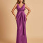 Sexy Satin Sheath V-neck Bridesmaid Dresses Strapless Floor Length