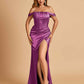 Satin Corset Off Shoulder Prom Dresses Sheath Side Slit Floor Length