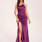 Satin Halter Pleats Sheath Bridesmaid Dresses Side-Slit Floor Length Sleeveless