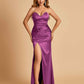 Sexy Satin Mermaid Long Bridesmaid Dresses Strapless Sweetheart Side Slit Floor Length