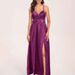 Satin Spaghetti Straps A-line Bridesmaid Dresses Side Slit Floor Length