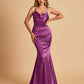 Satin Mermaid Open Back Bridesmaid Dresses Spaghetti Straps Scoop Floor Length