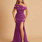 Unique Satin Mermaid Prom Dresses With Off Shoulder Straps Side Slit Floor Length