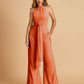 Chiffon Bridesmaid Jumpsuit Jewel Neck Sleeveless Floor Length With Pockets