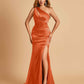 Sexy Satin Key Hole Bridesmaid Dresses One Shoulder Key Hole Floor Length Sheath For Sale