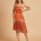Sexy Satin Midi Asymmetrical Bridesmaid Dresses Spaghetti Straps Mermaid With Ruffles