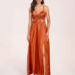 Satin Spaghetti Straps A-line Bridesmaid Dresses Side Slit Floor Length