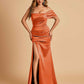 Satin One-shoulder Long Bridesmaid Dresses Side Slit With Pleats Mermaid