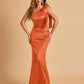 Sexy Satin One Shoulder Bridesmaid Dresses Long Zipper Side Floor Length Sheath