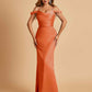 Sexy Off Shoulder Mermaid Long Bridesmaid Dresses Satin Spaghetti Straps Floor Length