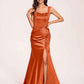 Sexy Satin Square Mermaid Prom Dresses Pleats Side-Slit Floor-Length Sleeveless