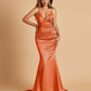 Satin Mermaid V-neck Bridesmaid Dresses Spaghetti Straps Floor Length