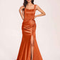 Sexy Satin Square Mermaid Bridesmaid Dresses Pleats Side-Slit Floor-Length Sleeveless