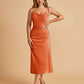 Sexy Satin Midi Prom Dresses Spaghetti Straps Slip Scoop Side Slit