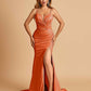Satin Mermaid Long Prom Dresses Spaghetti Straps Sweetheart Side Slit Floor Length