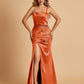Sexy Satin Spaghetti Straps Bridesmaid Dresses Open Back Mermaid Floor Length Unique