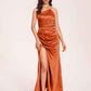 Satin Halter Pleats Sheath Bridesmaid Dresses Side-Slit Floor Length Sleeveless