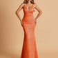 Satin Deep V-neck Mermaid Prom Dresses Open Back Floor Length