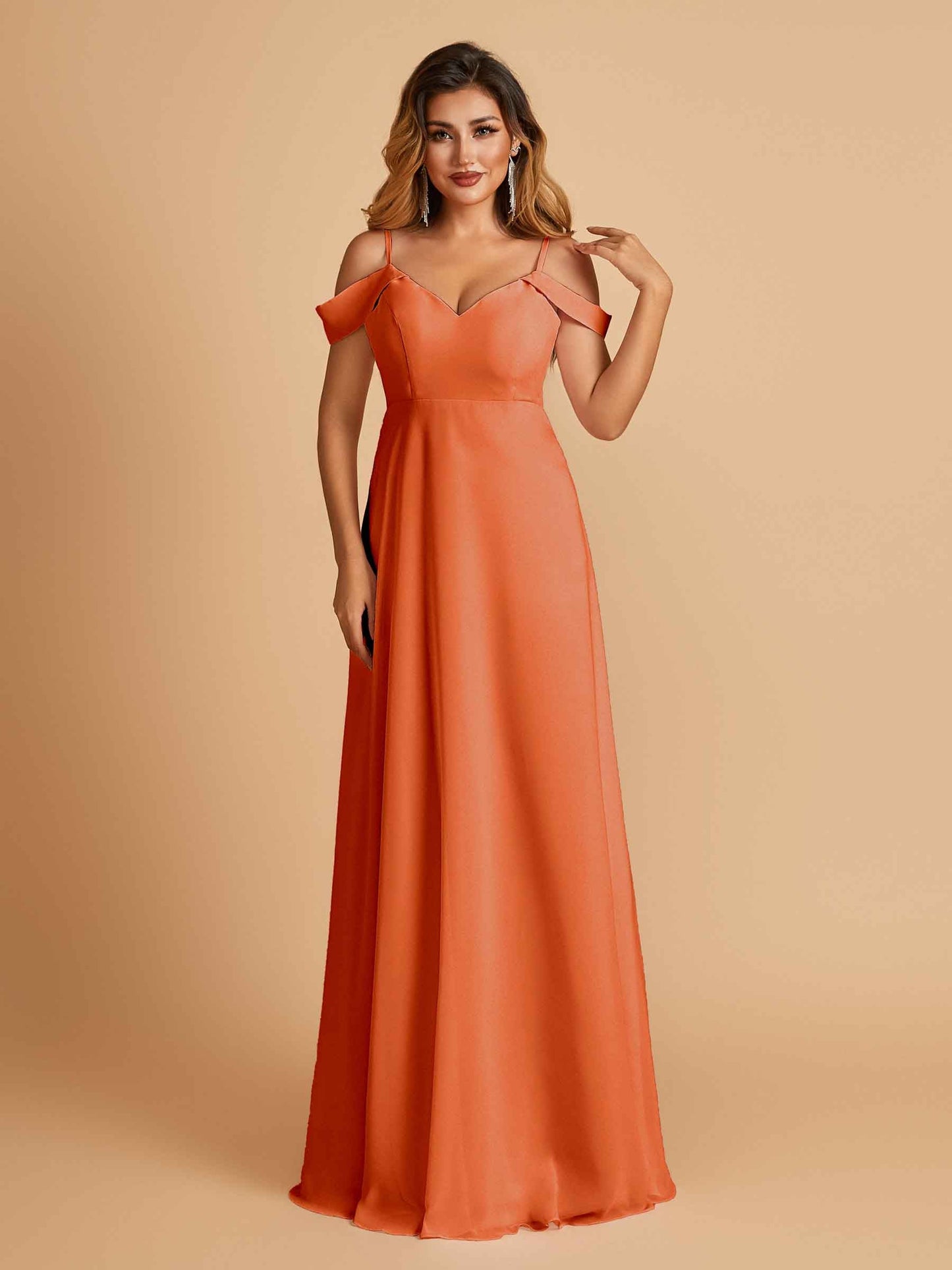 Chiffon Off-shoulder Long Bridesmaid Dresses V-neck Floor Length A-line For Sale