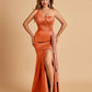 Satin One Shoulder Mermaid Bridesmaid Dresses Side Slit Floor Length For Sale