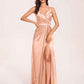 Sexy Satin A-line Bridesmaid Dresses Spaghetti Straps Side Slit V-neck Floor Length