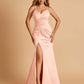 Sexy Mermaid Bridesmaid Dresses Spaghetti Straps Satin Side Slit Pleats Floor Length
