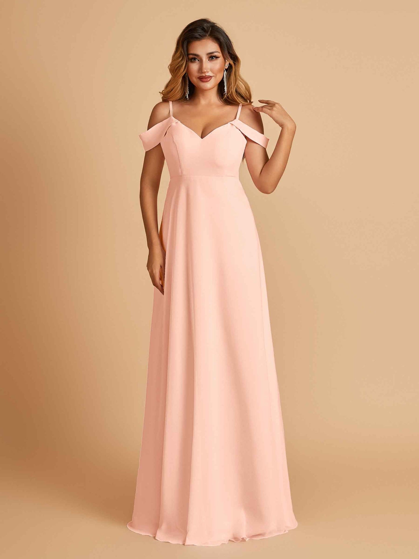 Chiffon Off-shoulder Long Prom Dresses V-neck Floor Length A-line