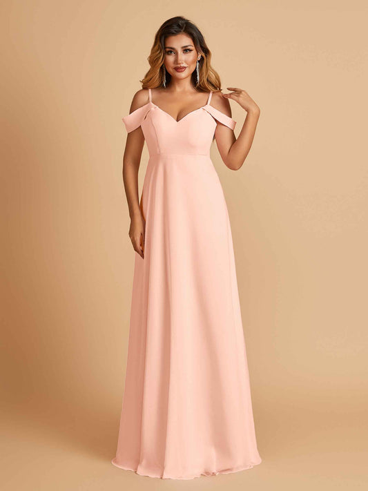 Chiffon Off-shoulder Long Bridesmaid Dresses V-neck Floor Length A-line