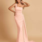 Sexy Satin One Shoulder Mermaid Bridesmaid Dresses Pleats Floor Length