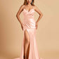 Satin Mermaid V-neck Bridesmaid Dresses Spaghetti Straps Side Slit Floor Length
