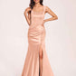 Sexy Satin Square Mermaid Bridesmaid Dresses Pleats Side-Slit Floor-Length Sleeveless