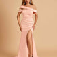 Unique Satin Mermaid Prom Dresses With Off Shoulder Straps Side Slit Floor Length