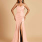 Sexy Satin Mermaid Prom Dresses Spaghetti Straps Scoop Side Slit Criss-cross Back