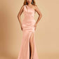Sexy Satin Key Hole Bridesmaid Dresses One Shoulder Key Hole Floor Length Sheath For Sale