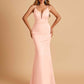Satin Deep V-neck Mermaid Prom Dresses Open Back Floor Length