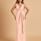 Sexy Satin Sheath V-neck Bridesmaid Dresses Strapless Floor Length